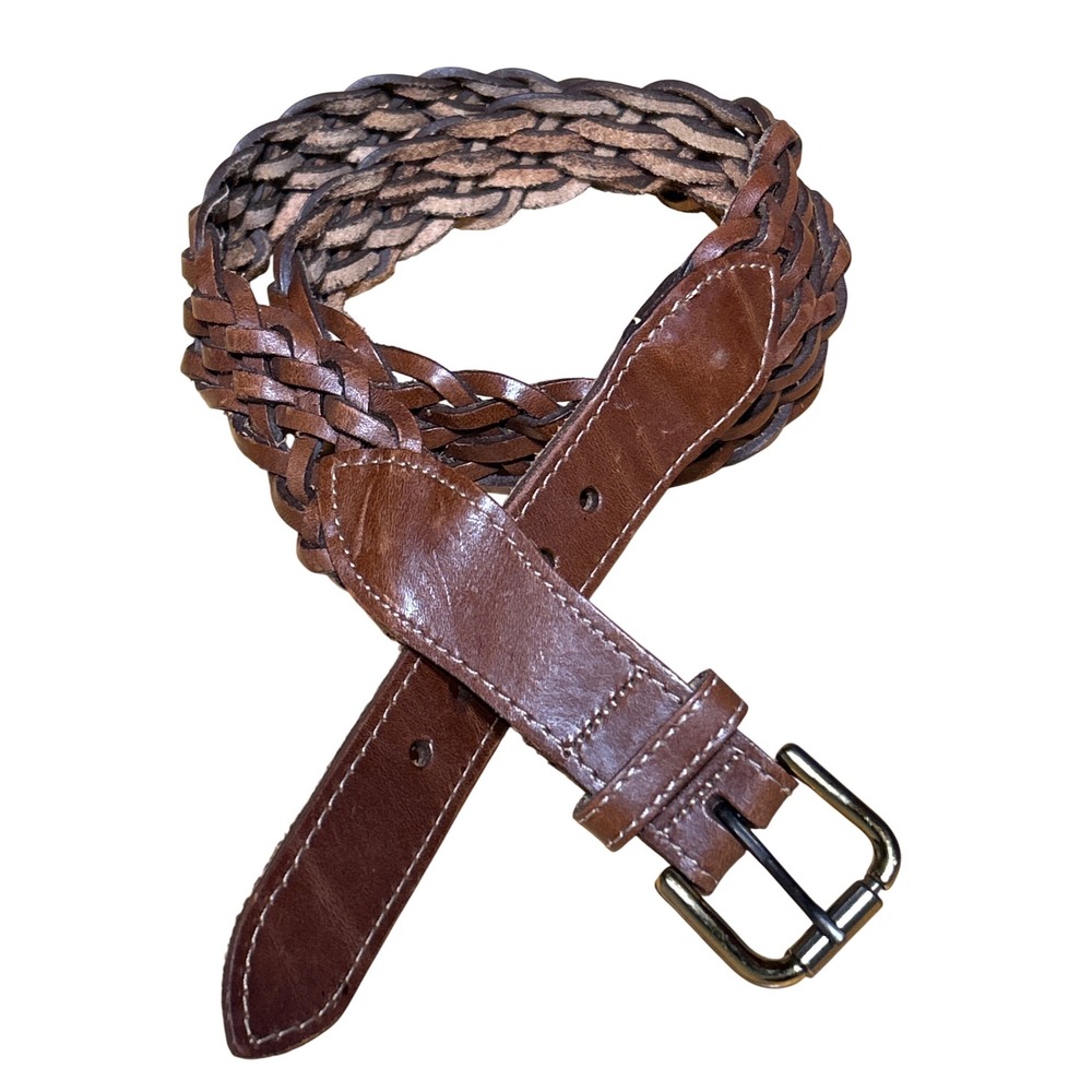 Solid / Woven Contrast Belt Brown Size 31" - 34"